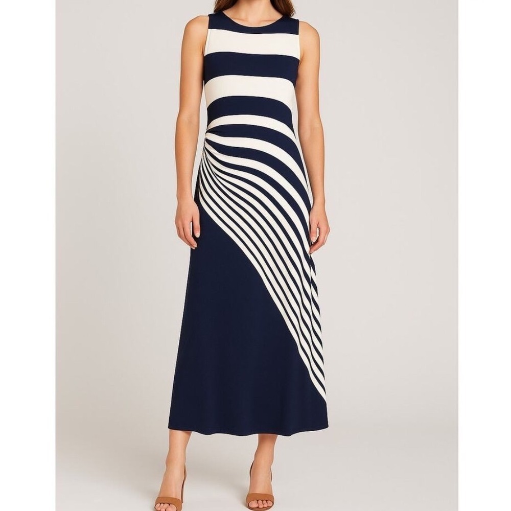 Soft Surroundings Petite Vela Infinity Navy White Striped Maxi Dress 10-12‎ NWT